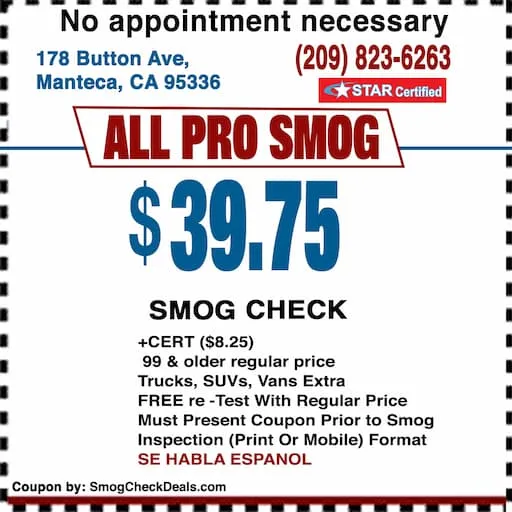 Smog Check Coupon Manteca - $39.75
